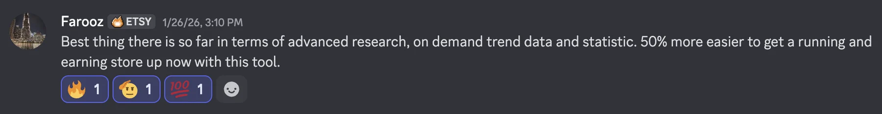A seller on Discord: the best thing so far for advanced research and on-demand trend data, fifty percent easier to get a store running